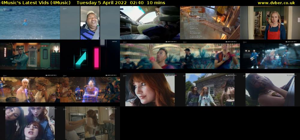 4Music's Latest Vids (4Music) Tuesday 5 April 2022 02:40 - 02:50