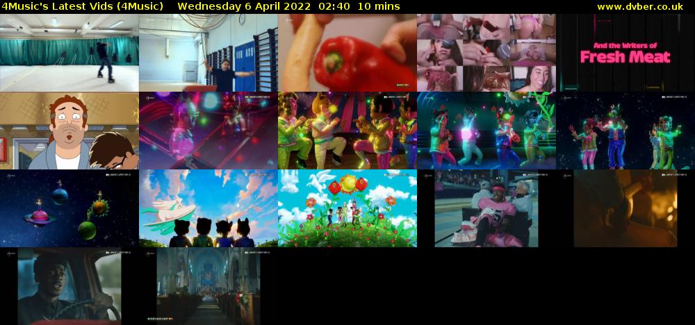 4Music's Latest Vids (4Music) Wednesday 6 April 2022 02:40 - 02:50
