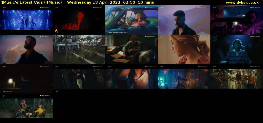 4Music's Latest Vids (4Music) Wednesday 13 April 2022 02:50 - 03:00