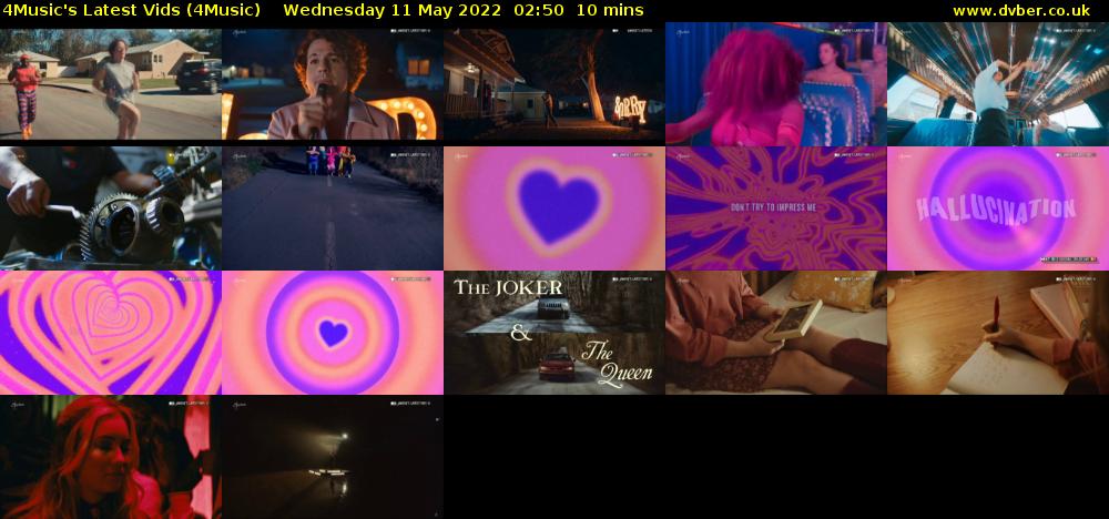 4Music's Latest Vids (4Music) Wednesday 11 May 2022 02:50 - 03:00