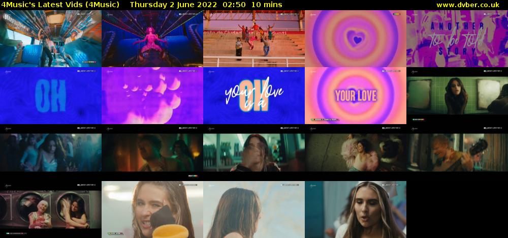 4Music's Latest Vids (4Music) Thursday 2 June 2022 02:50 - 03:00