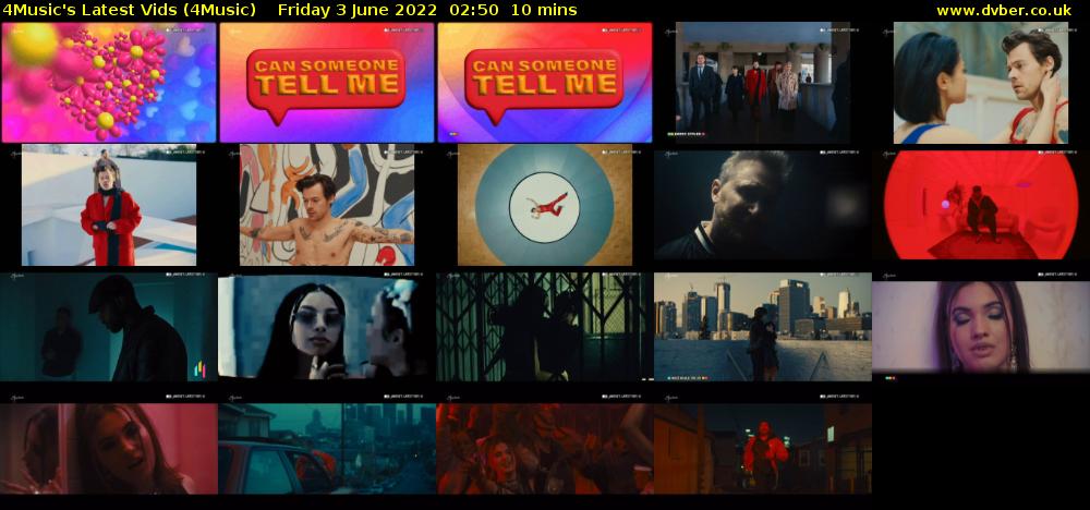 4Music's Latest Vids (4Music) Friday 3 June 2022 02:50 - 03:00