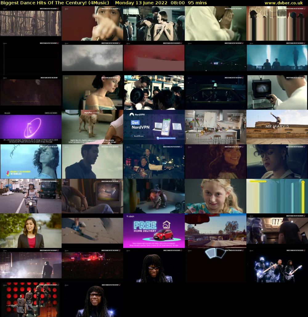 Biggest Dance Hits Of The Century! (4Music) Monday 13 June 2022 08:00 - 09:35
