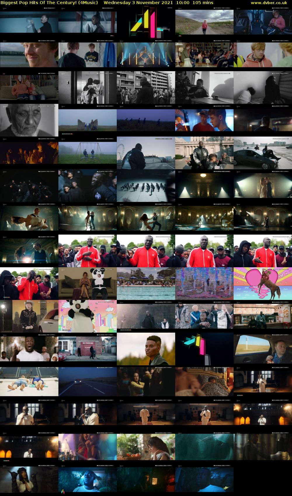 Biggest Pop Hits Of The Century! (4Music) Wednesday 3 November 2021 10:00 - 11:45