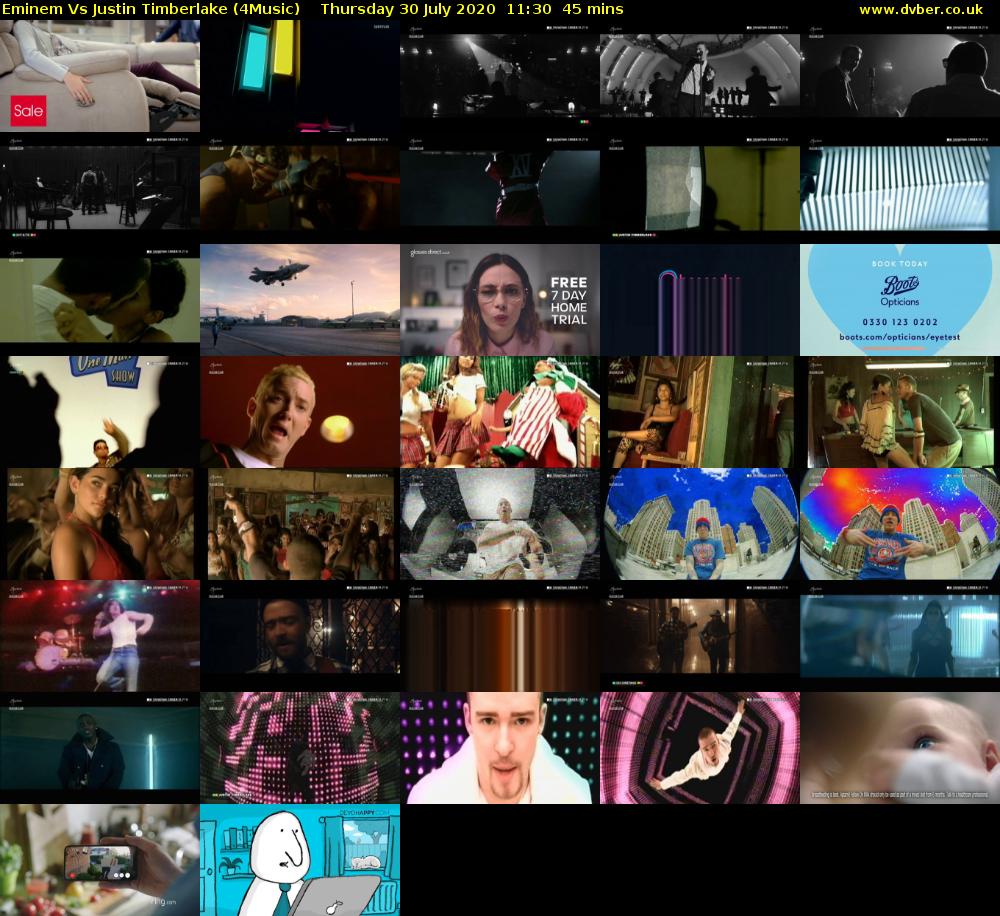 Eminem Vs Justin Timberlake (4Music) Thursday 30 July 2020 11:30 - 12:15