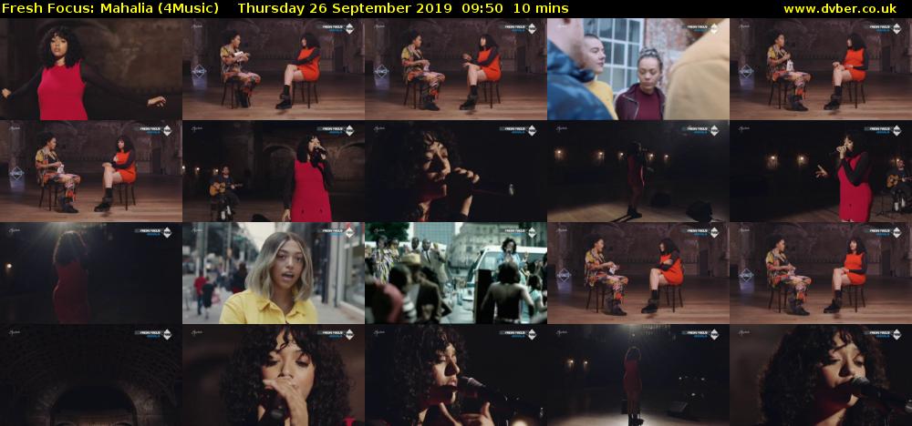 Fresh Focus: Mahalia (4Music) Thursday 26 September 2019 09:50 - 10:00