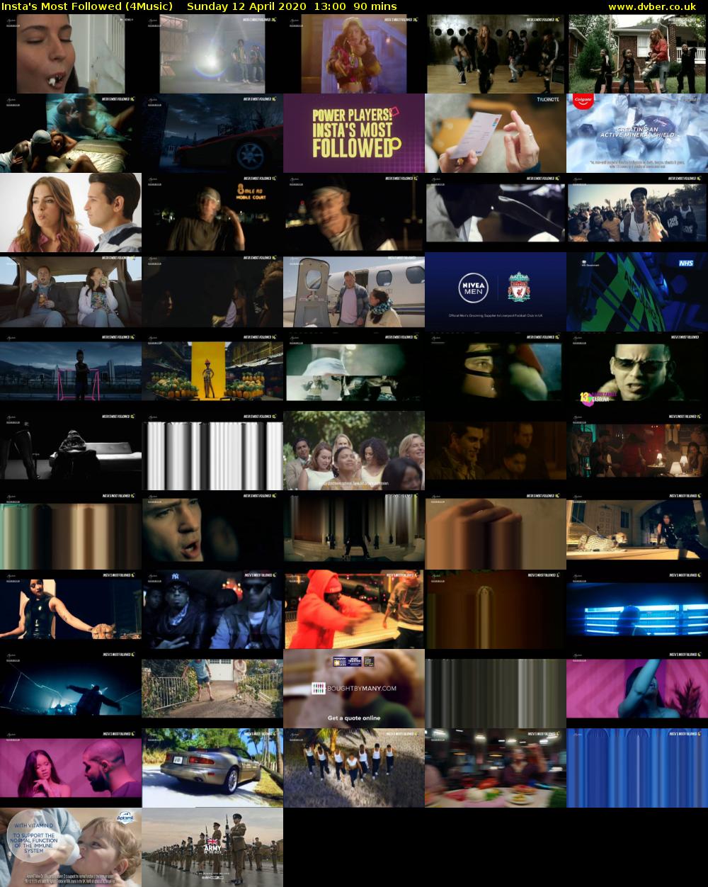 Insta's Most Followed (4Music) Sunday 12 April 2020 13:00 - 14:30