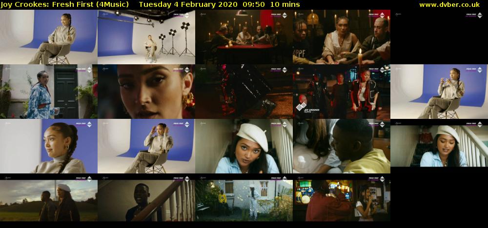 Joy Crookes: Fresh First (4Music) Tuesday 4 February 2020 09:50 - 10:00