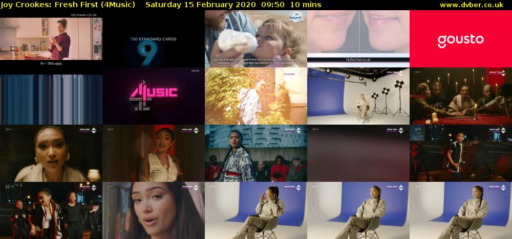 Joy Crookes: Fresh First (4Music) Saturday 15 February 2020 09:50 - 10:00