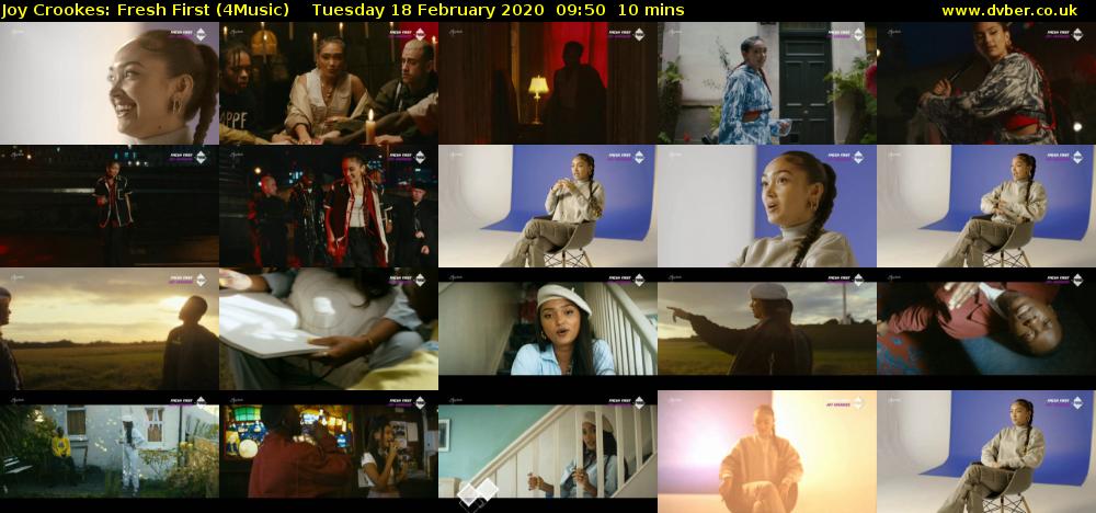 Joy Crookes: Fresh First (4Music) Tuesday 18 February 2020 09:50 - 10:00