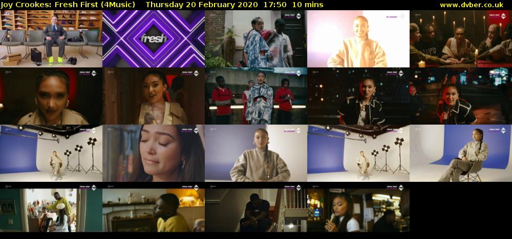 Joy Crookes: Fresh First (4Music) Thursday 20 February 2020 17:50 - 18:00