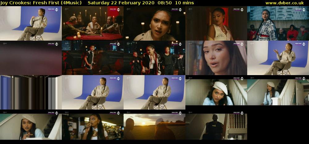 Joy Crookes: Fresh First (4Music) Saturday 22 February 2020 08:50 - 09:00
