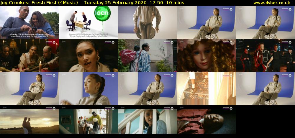 Joy Crookes: Fresh First (4Music) Tuesday 25 February 2020 17:50 - 18:00