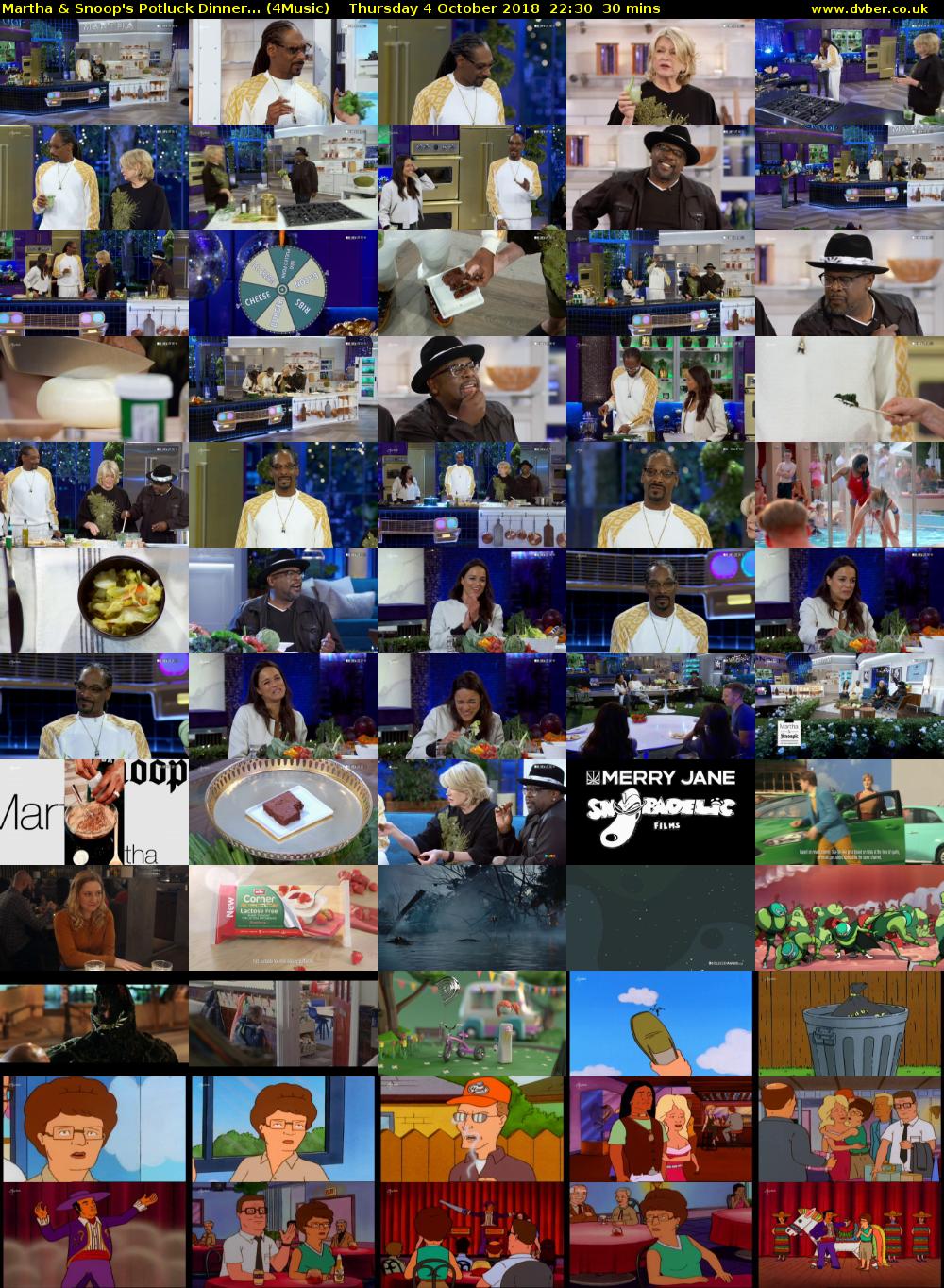 Martha & Snoop's Potluck Dinner... (4Music) Thursday 4 October 2018 22:30 - 23:00