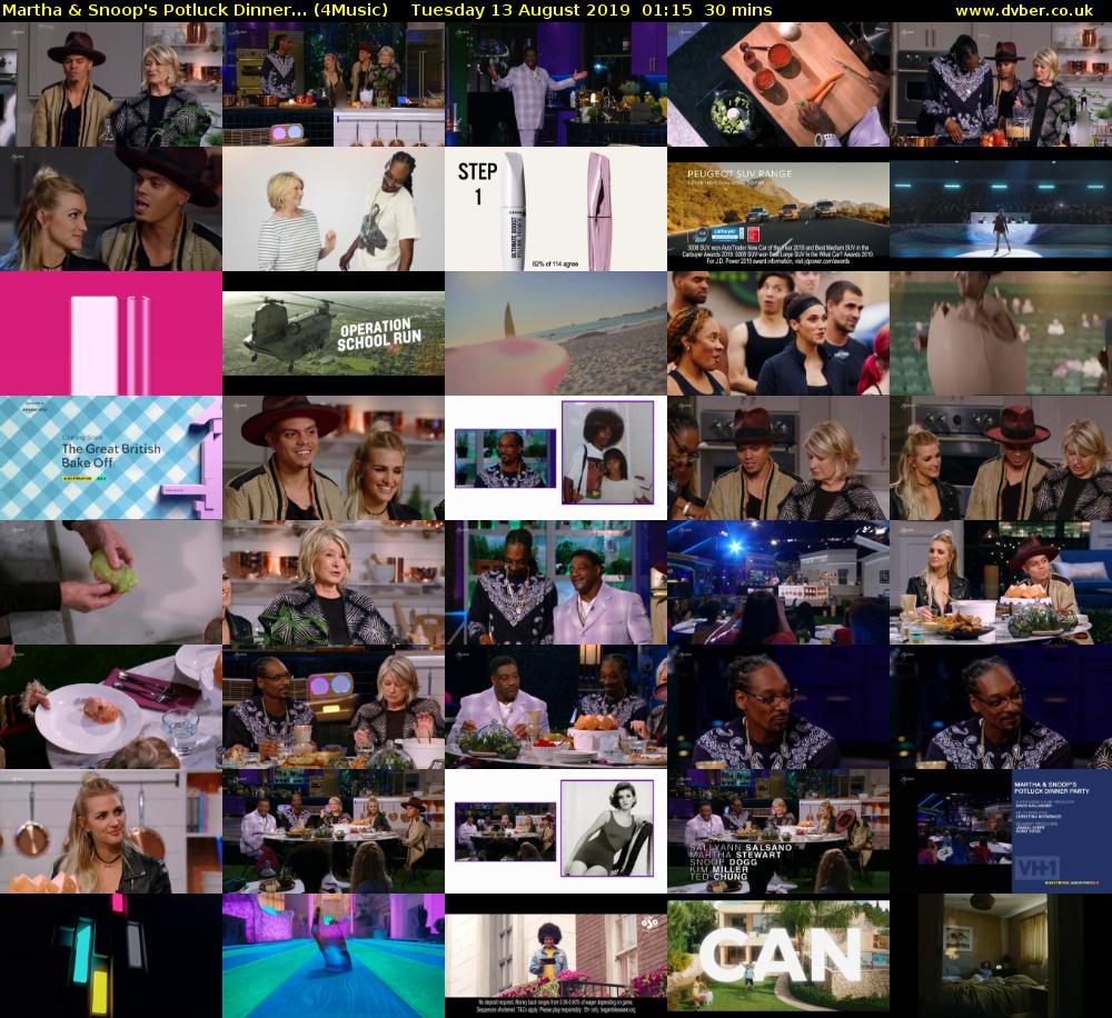 Martha & Snoop's Potluck Dinner... (4Music) Tuesday 13 August 2019 01:15 - 01:45