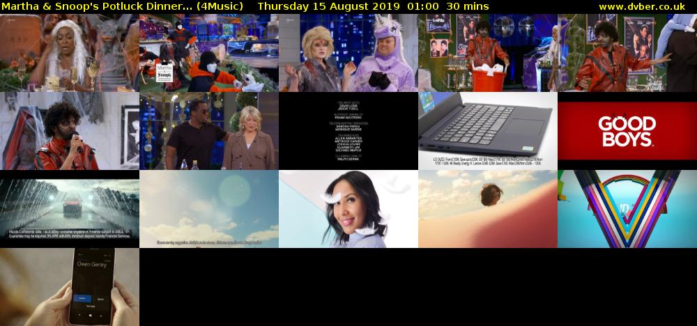 Martha & Snoop's Potluck Dinner... (4Music) Thursday 15 August 2019 01:00 - 01:30