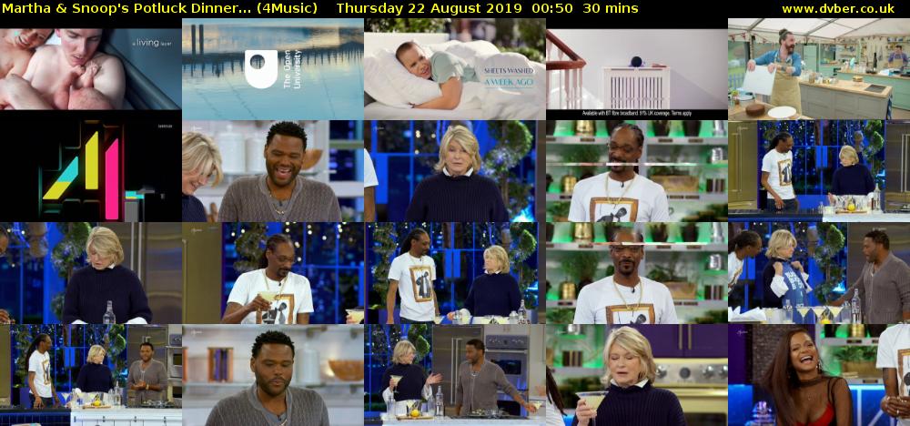 Martha & Snoop's Potluck Dinner... (4Music) Thursday 22 August 2019 00:50 - 01:20