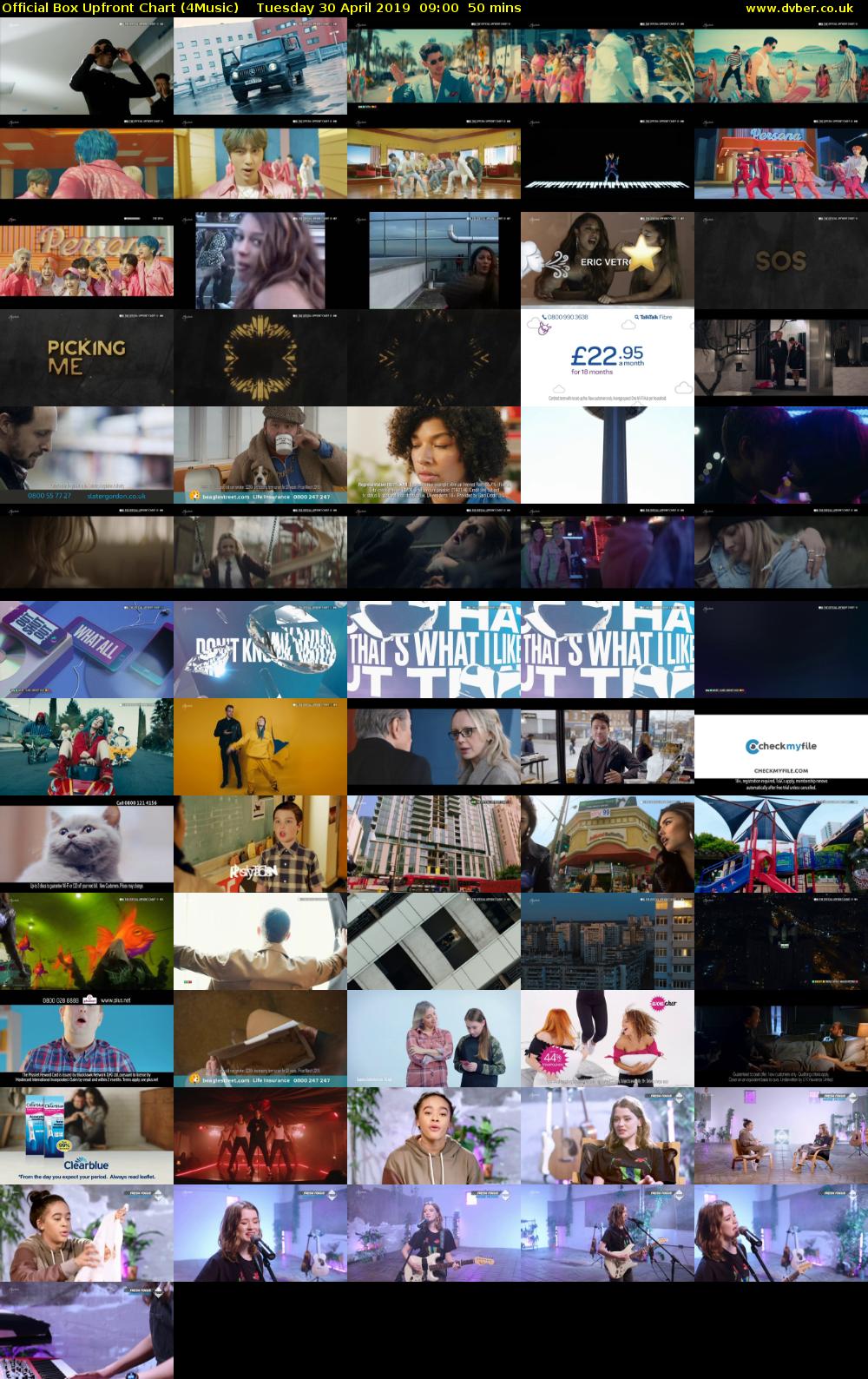 Official Box Upfront Chart (4Music) Tuesday 30 April 2019 09:00 - 09:50