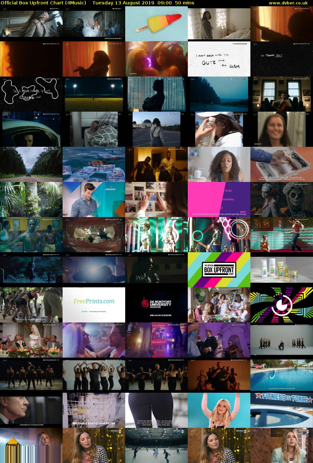 Official Box Upfront Chart (4Music) Tuesday 13 August 2019 09:00 - 09:50