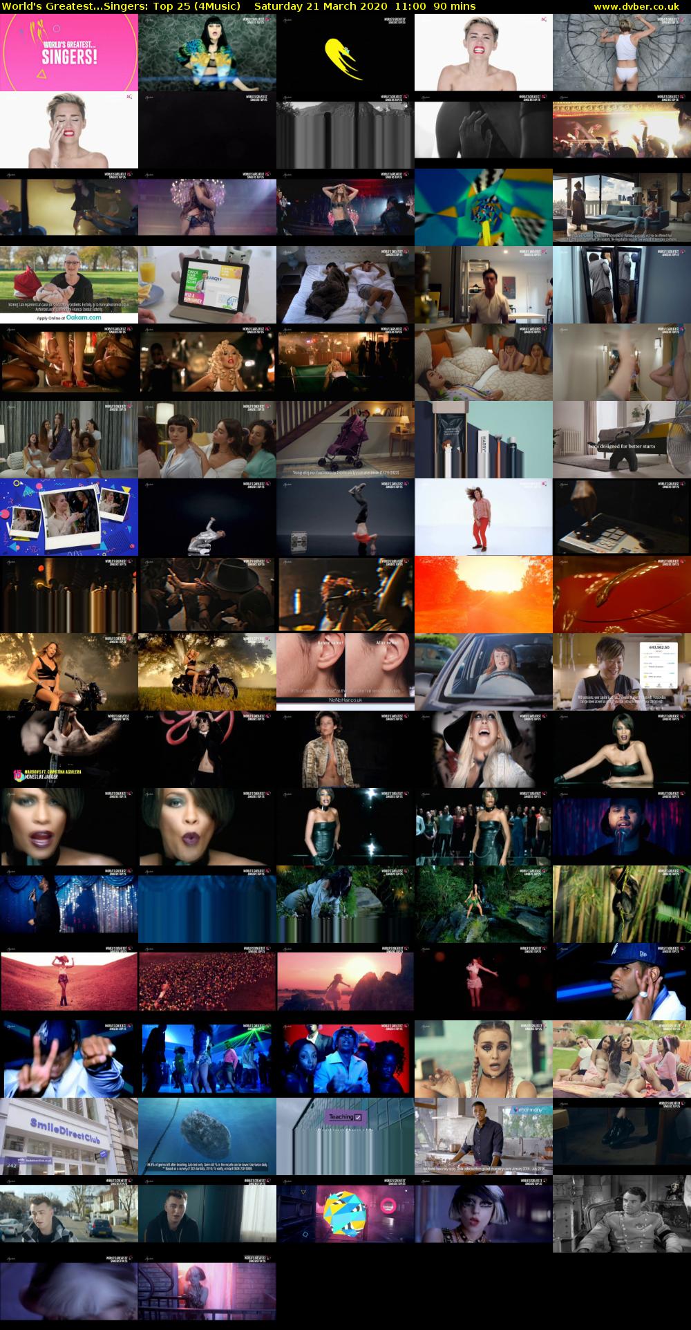 World's Greatest...Singers: Top 25 (4Music) Saturday 21 March 2020 11:00 - 12:30
