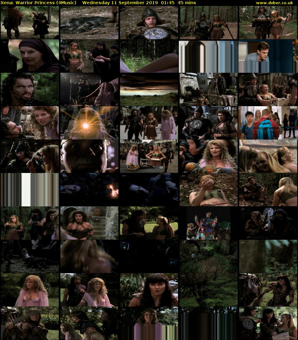 Xena: Warrior Princess (4Music) Wednesday 11 September 2019 01:45 - 02:30