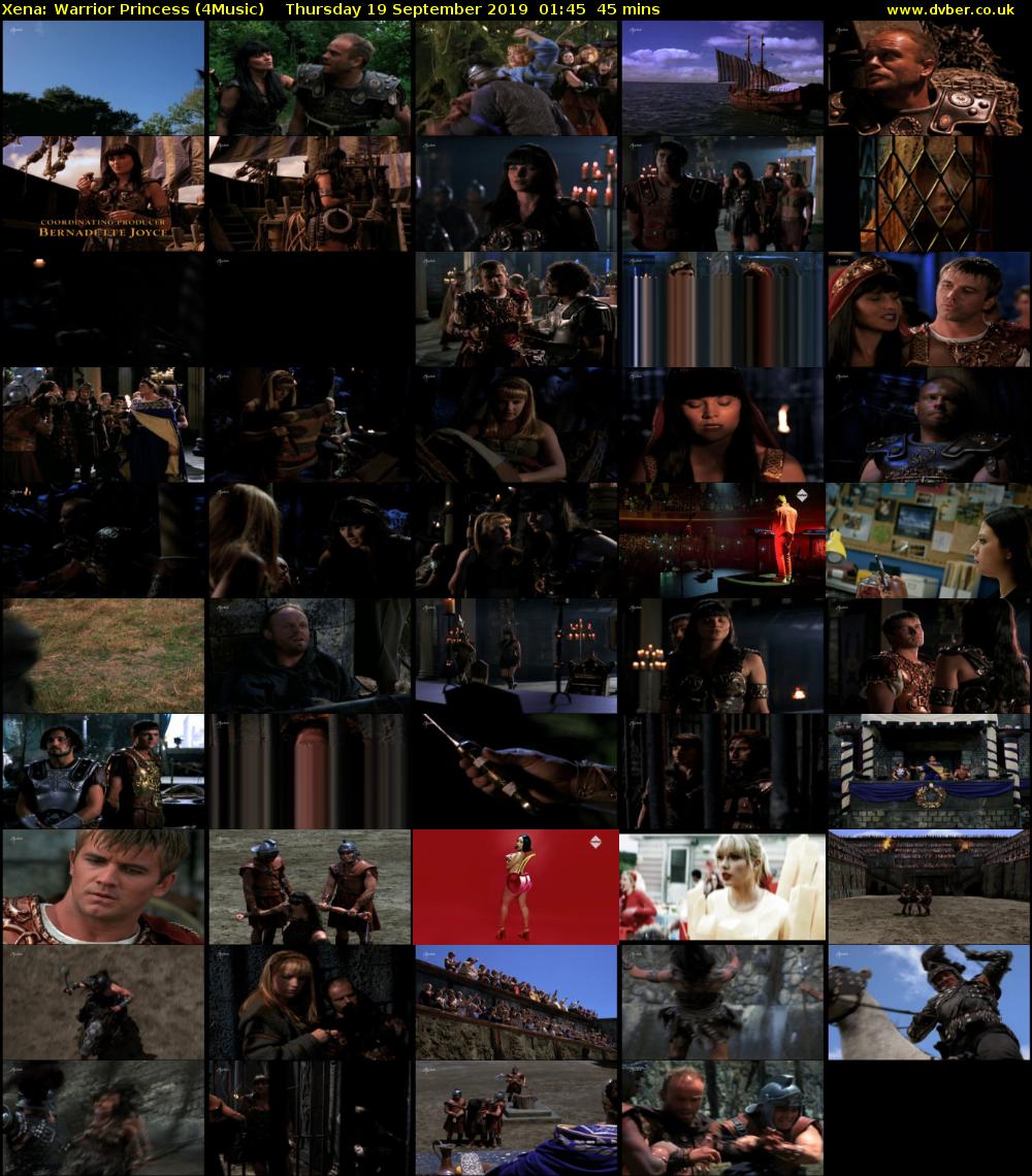 Xena: Warrior Princess (4Music) Thursday 19 September 2019 01:45 - 02:30