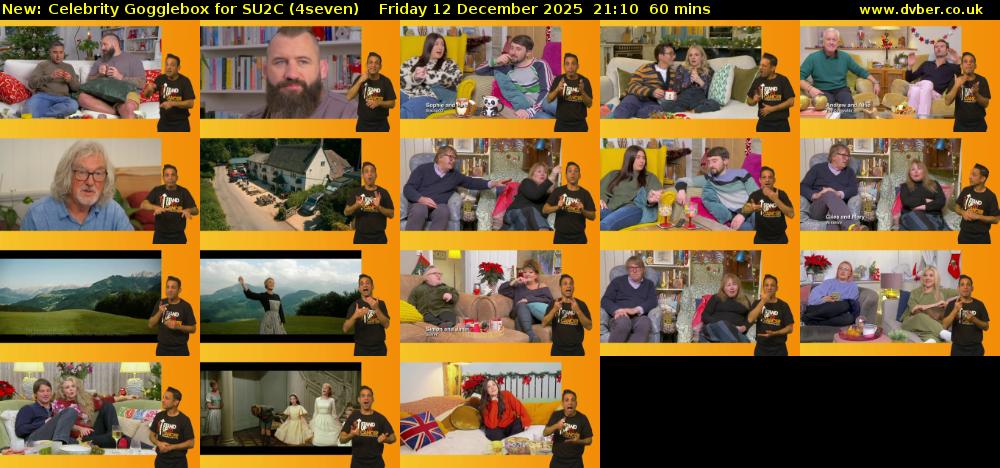 Celebrity Gogglebox for SU2C (4seven) Friday 12 December 2025 21:10 - 22:10