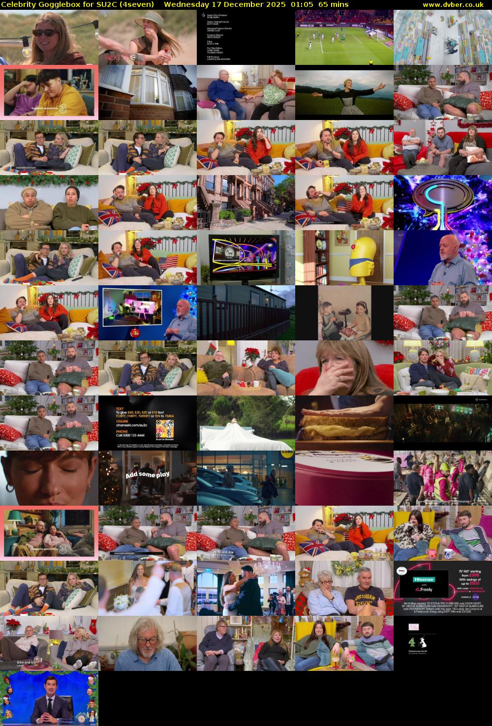 Celebrity Gogglebox for SU2C (4seven) Wednesday 17 December 2025 01:05 - 02:10