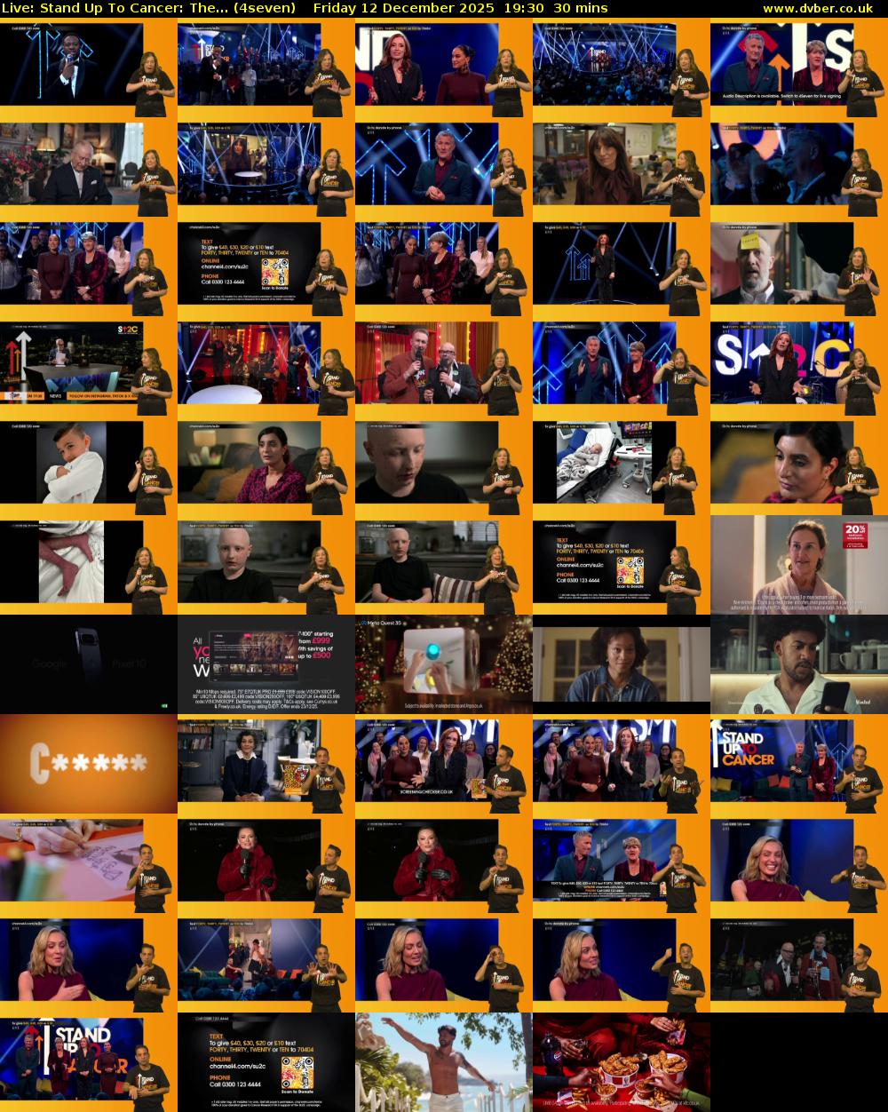 Live: Stand Up To Cancer: The... (4seven) Friday 12 December 2025 19:30 - 20:00