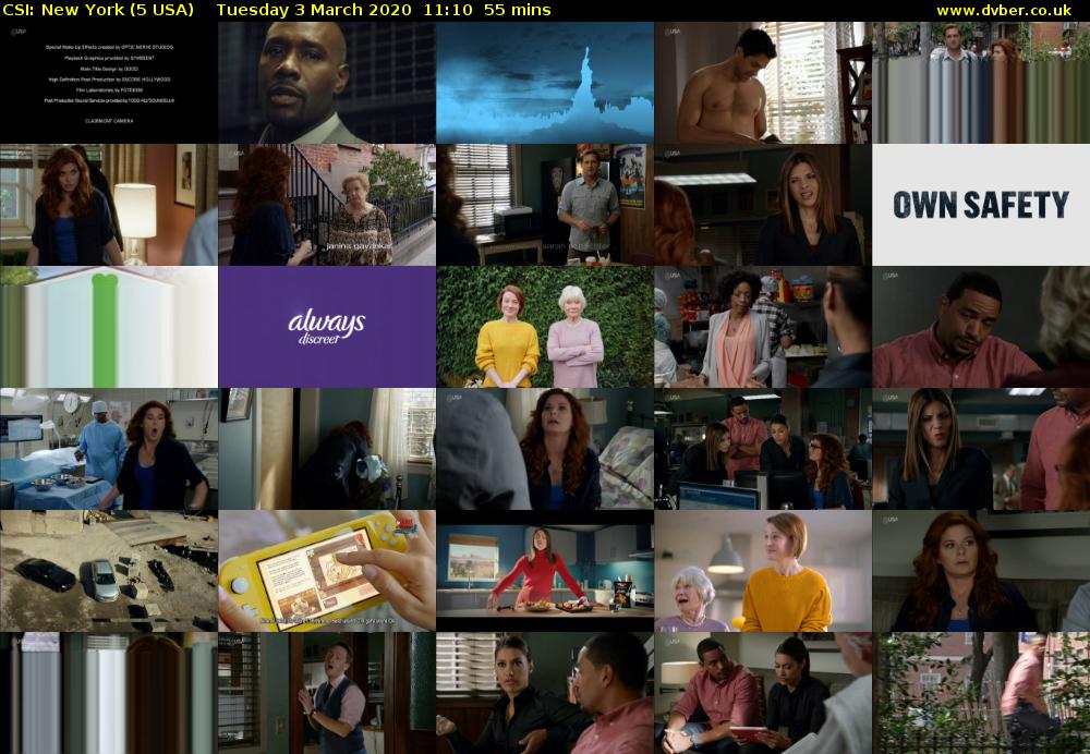 CSI: New York (5 USA) Tuesday 3 March 2020 11:10 - 12:05