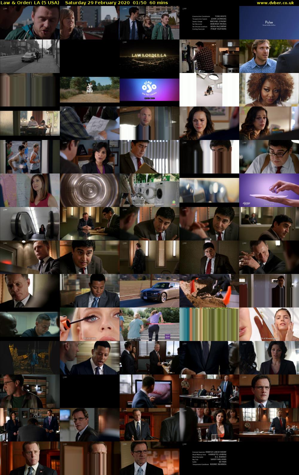 Law & Order: LA (5 USA) Saturday 29 February 2020 01:50 - 02:50