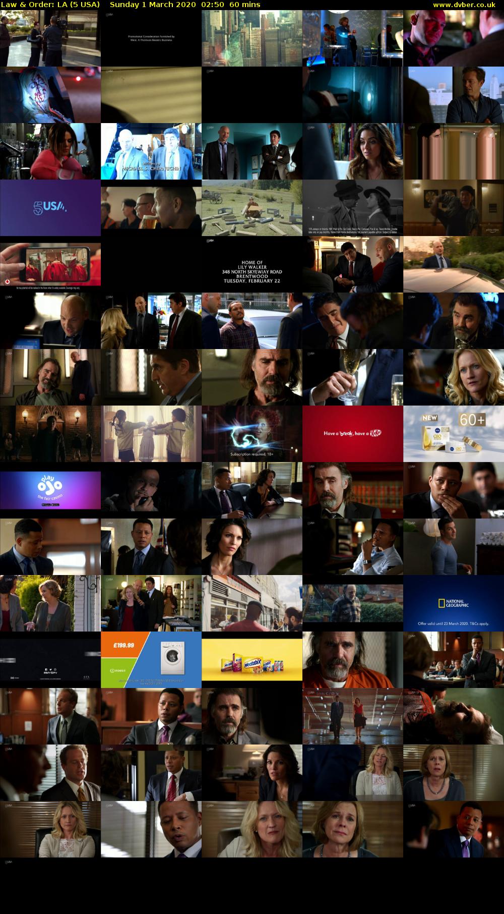 Law & Order: LA (5 USA) Sunday 1 March 2020 02:50 - 03:50