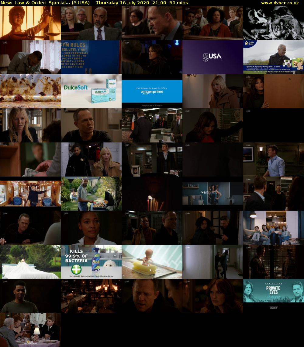 Law & Order: Special... (5 USA) Thursday 16 July 2020 21:00 - 22:00