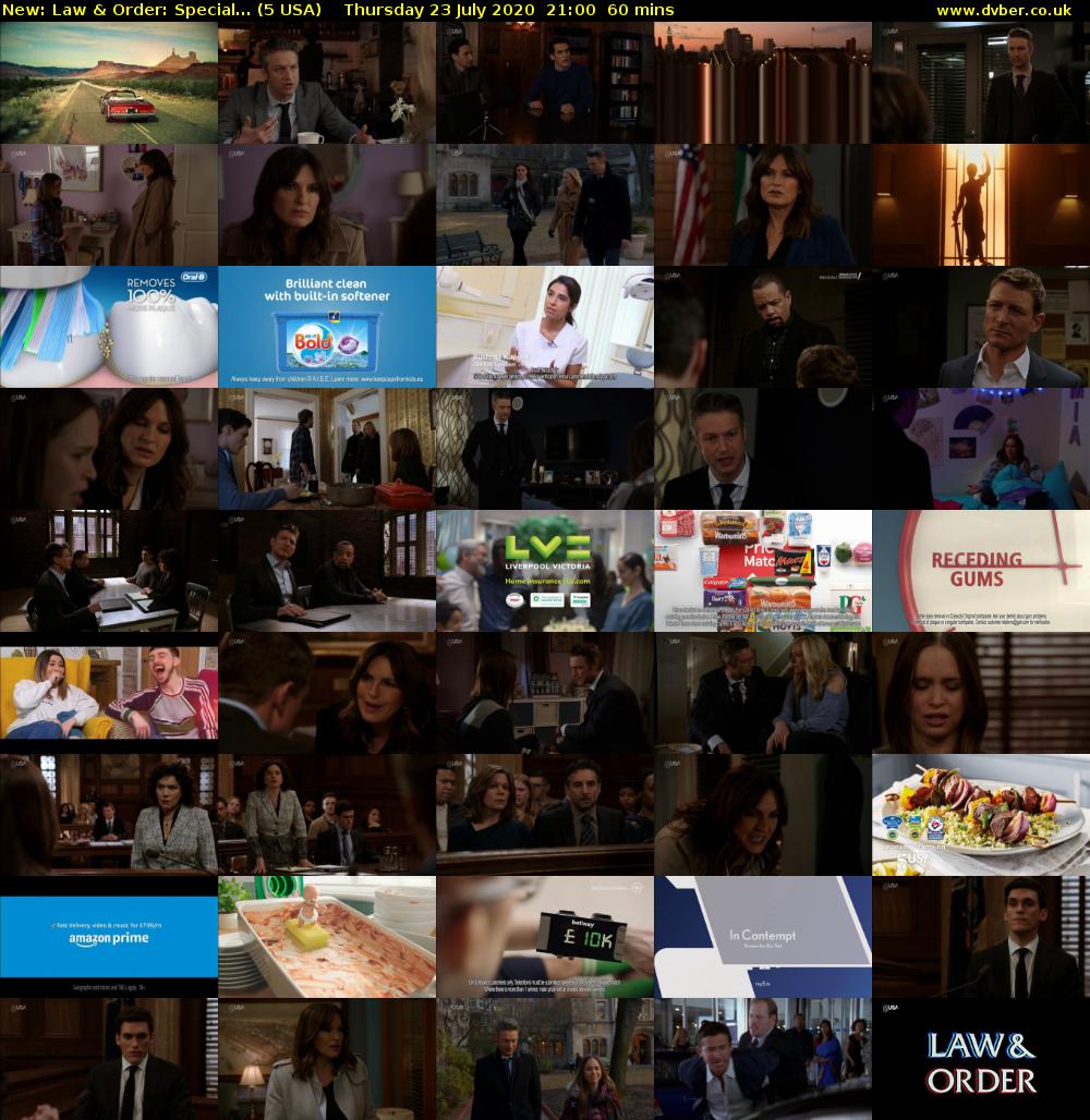 Law & Order: Special... (5 USA) Thursday 23 July 2020 21:00 - 22:00