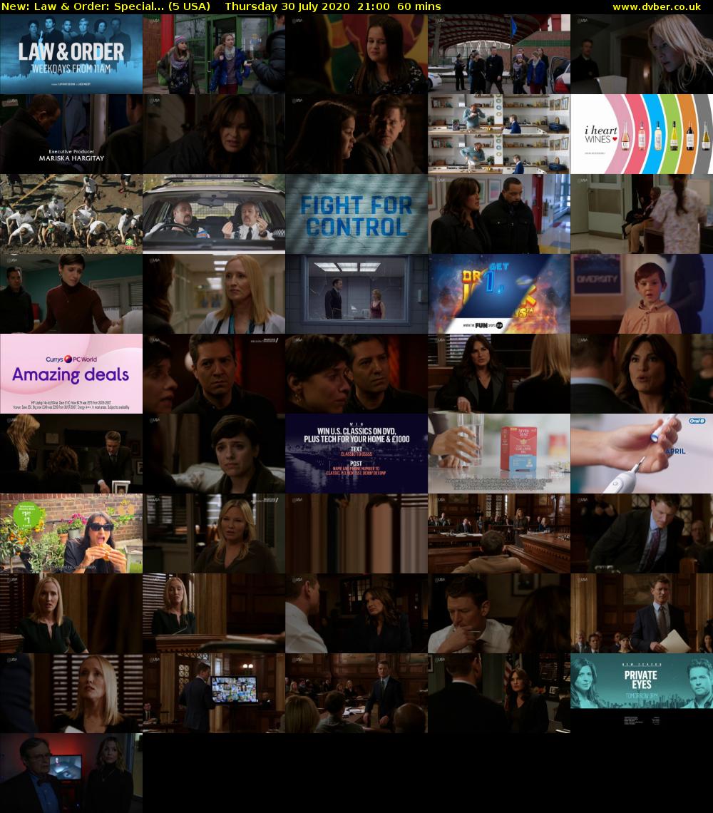 Law & Order: Special... (5 USA) Thursday 30 July 2020 21:00 - 22:00
