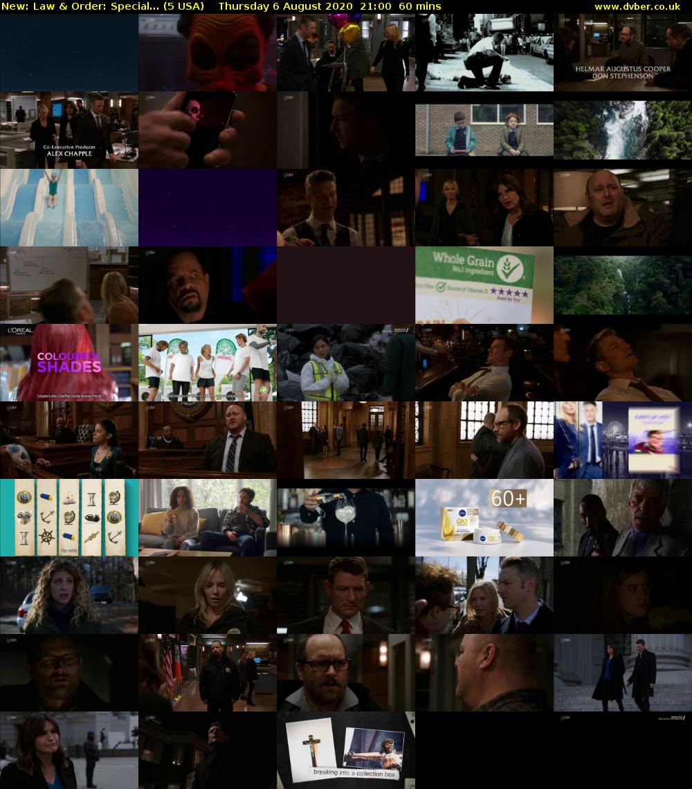 Law & Order: Special... (5 USA) Thursday 6 August 2020 21:00 - 22:00