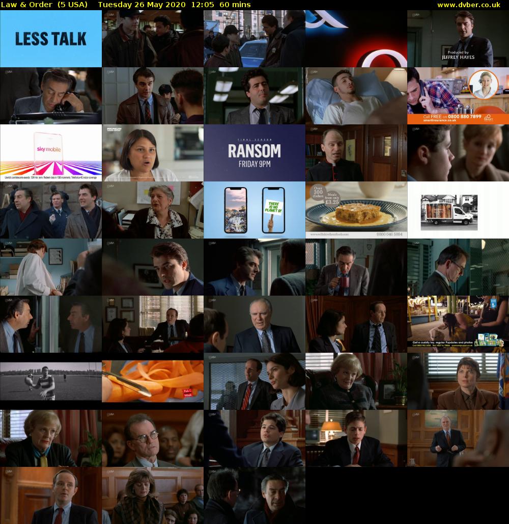 Law & Order  (5 USA) Tuesday 26 May 2020 12:05 - 13:05