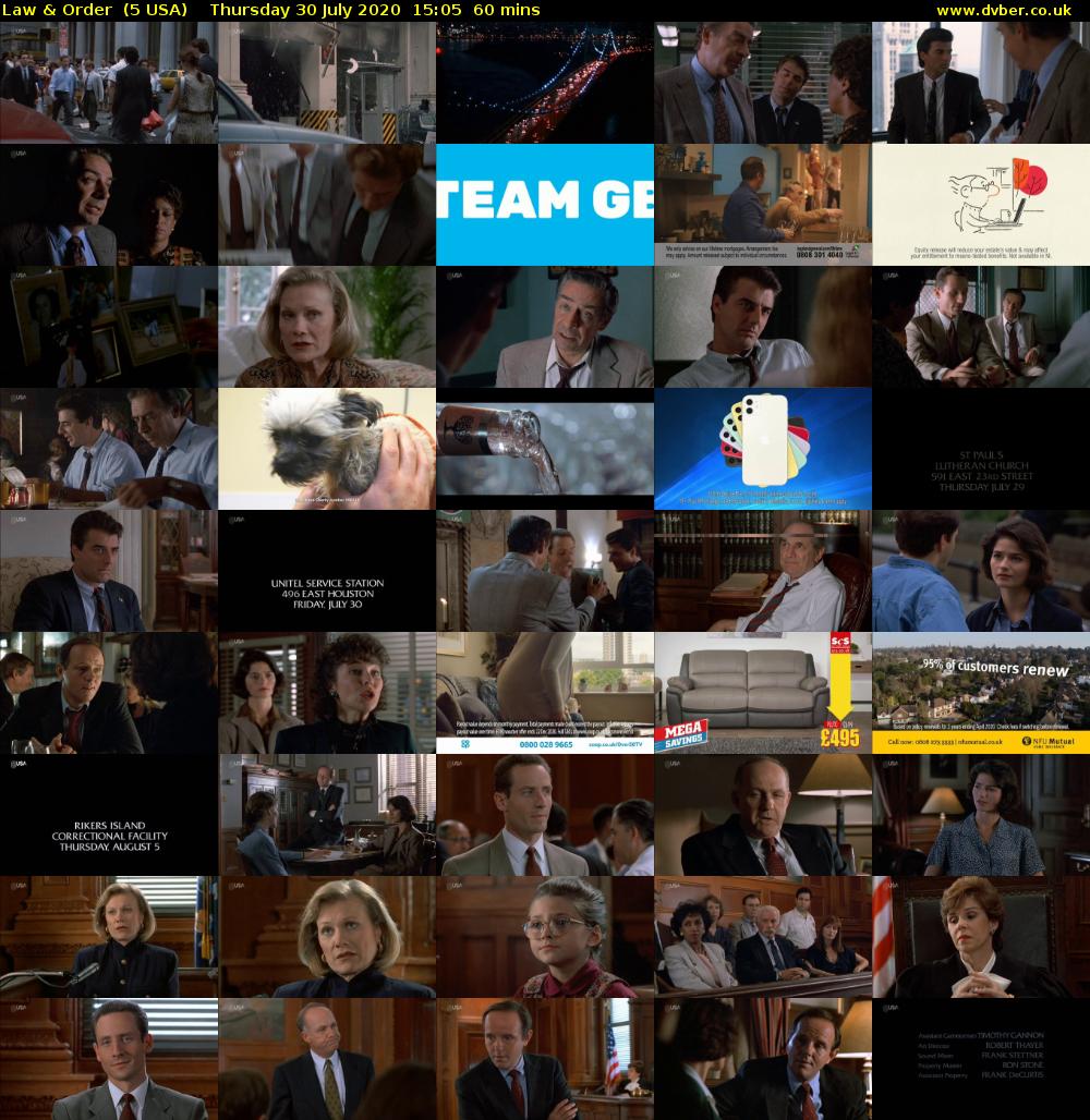 Law & Order  (5 USA) Thursday 30 July 2020 15:05 - 16:05