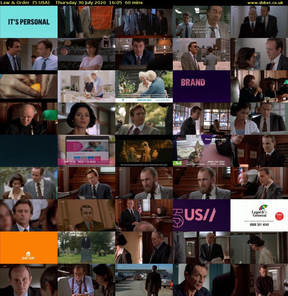Law & Order  (5 USA) Thursday 30 July 2020 16:05 - 17:05