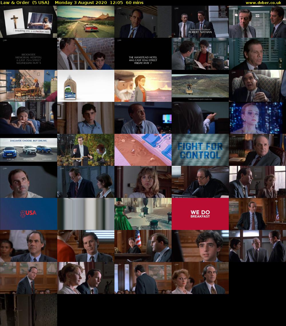 Law & Order  (5 USA) Monday 3 August 2020 12:05 - 13:05
