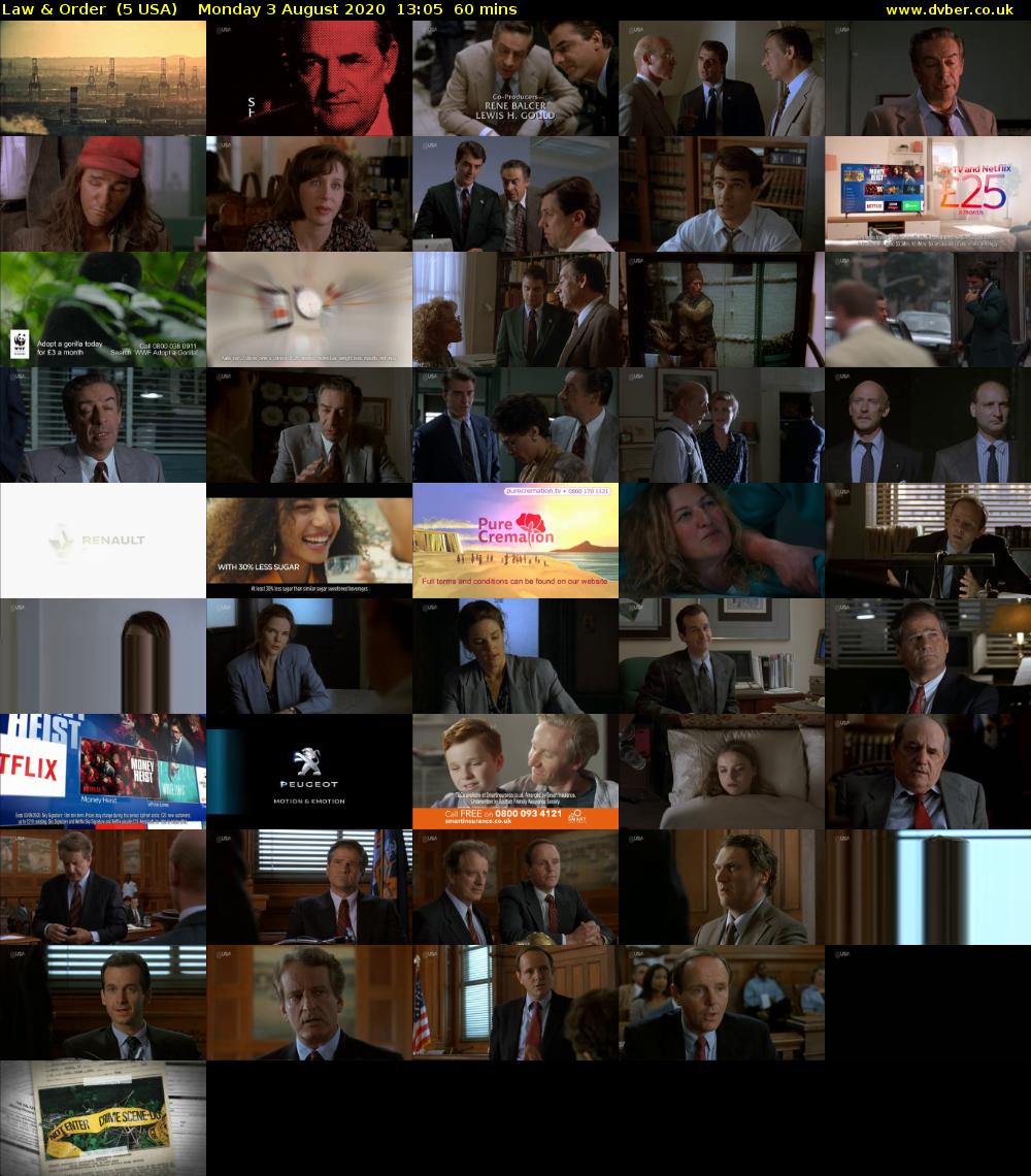 Law & Order  (5 USA) Monday 3 August 2020 13:05 - 14:05