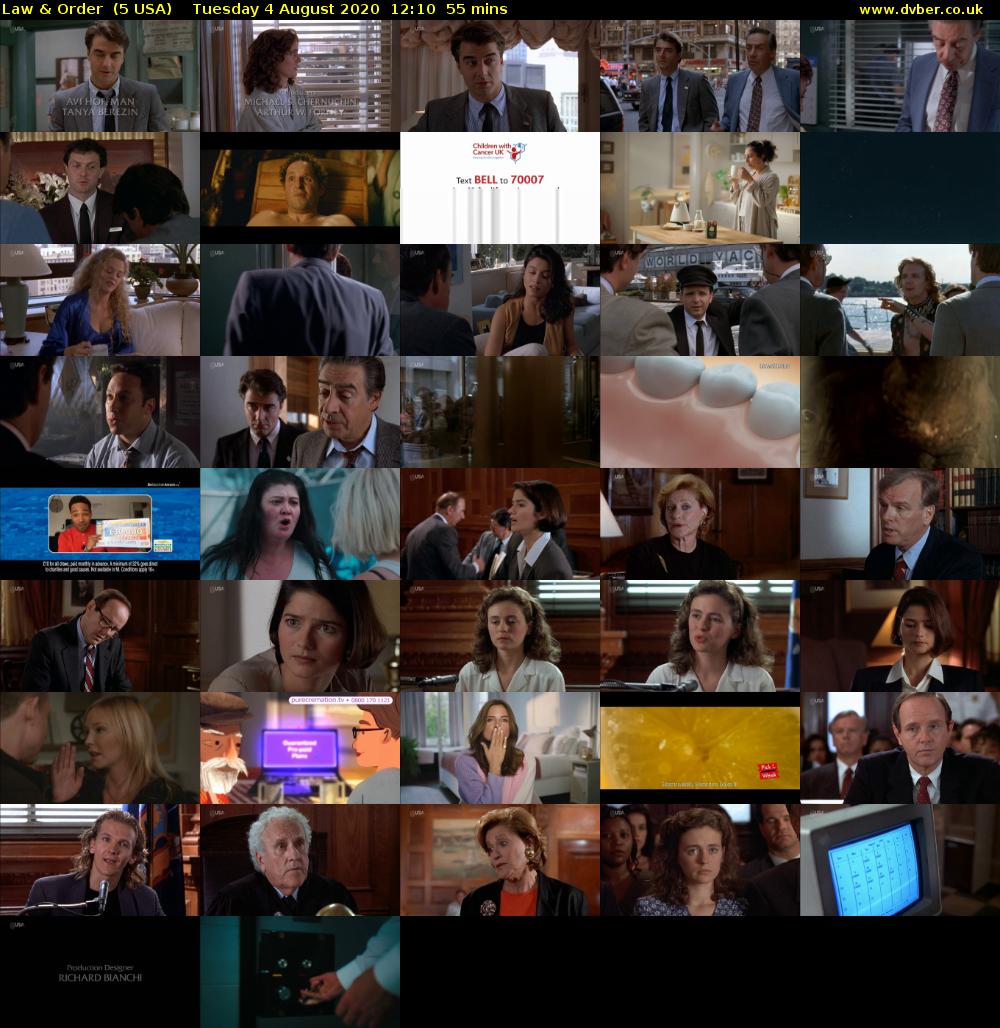 Law & Order  (5 USA) Tuesday 4 August 2020 12:10 - 13:05