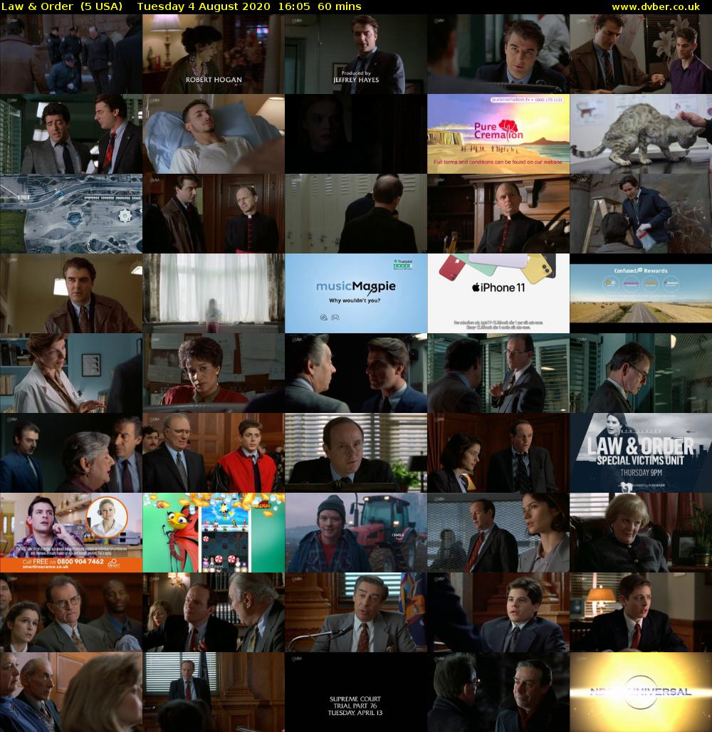 Law & Order  (5 USA) Tuesday 4 August 2020 16:05 - 17:05