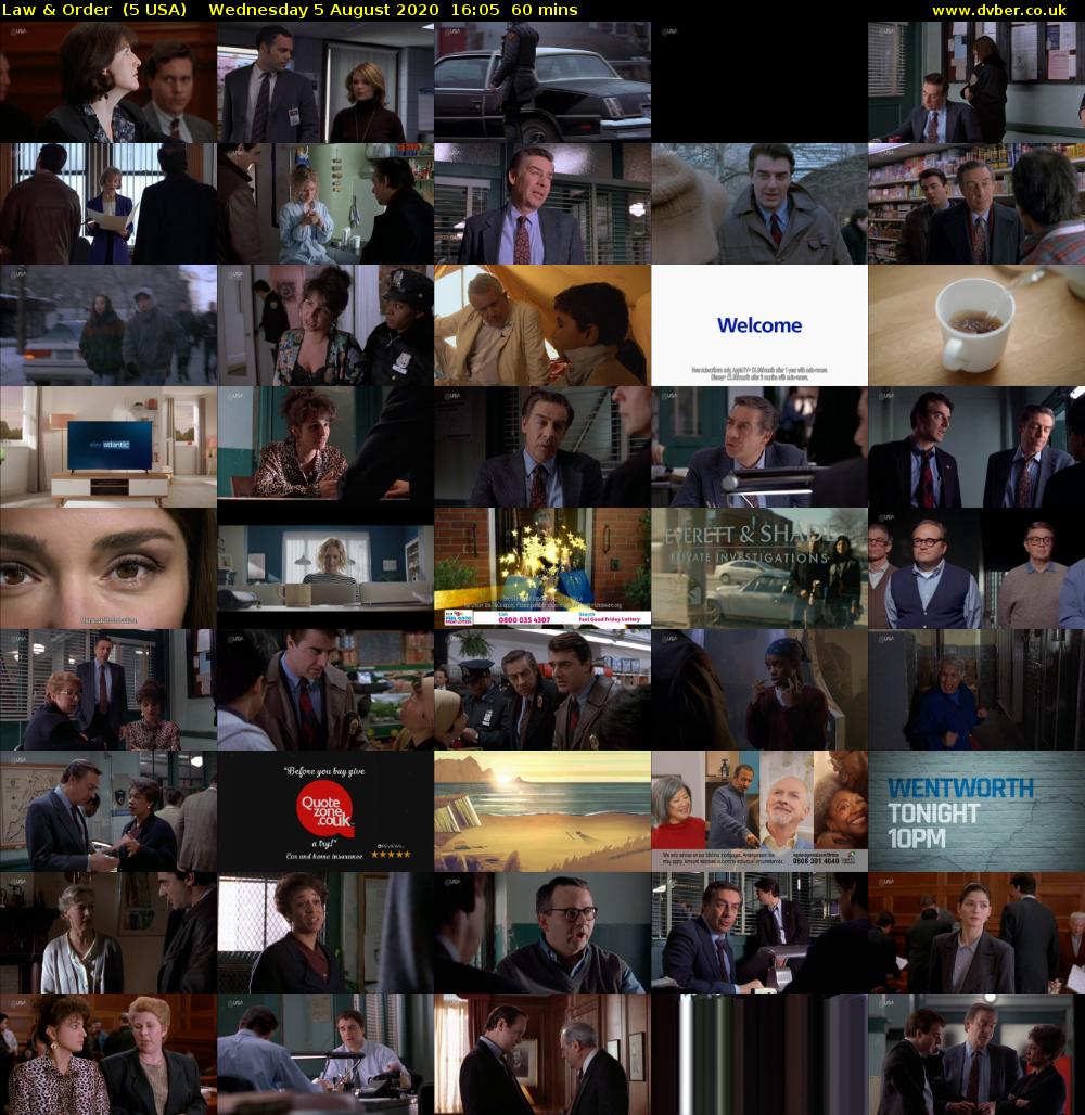Law & Order  (5 USA) Wednesday 5 August 2020 16:05 - 17:05