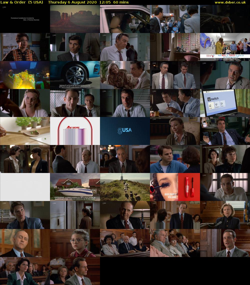 Law & Order  (5 USA) Thursday 6 August 2020 12:05 - 13:05