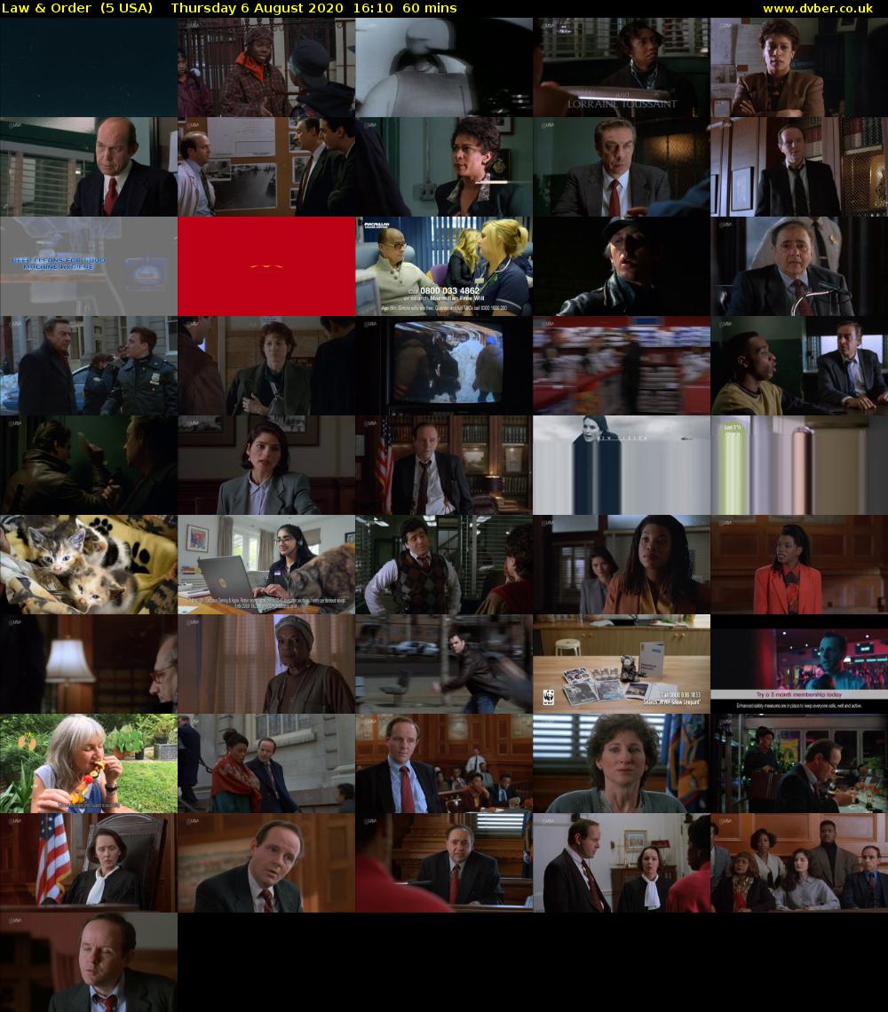 Law & Order  (5 USA) Thursday 6 August 2020 16:10 - 17:10