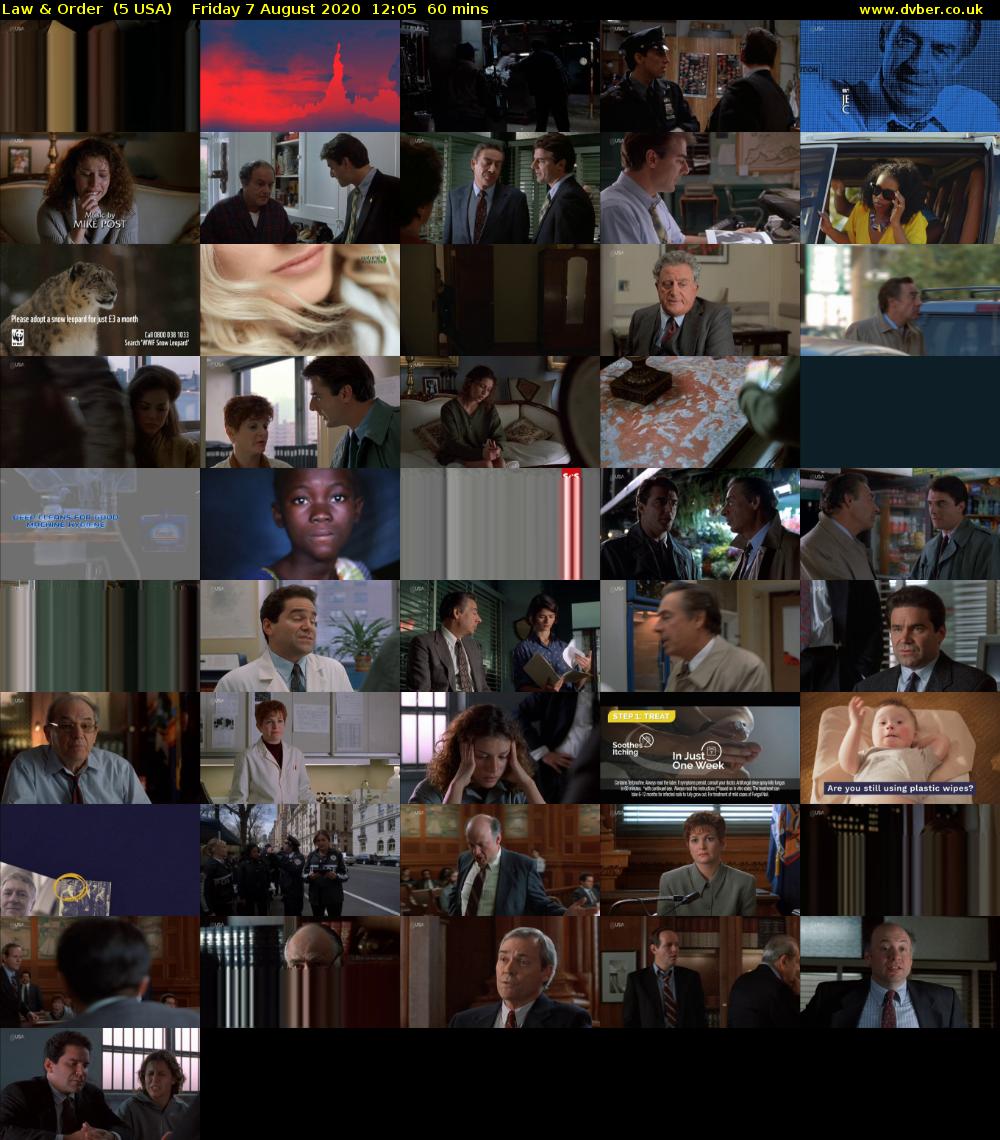 Law & Order  (5 USA) Friday 7 August 2020 12:05 - 13:05