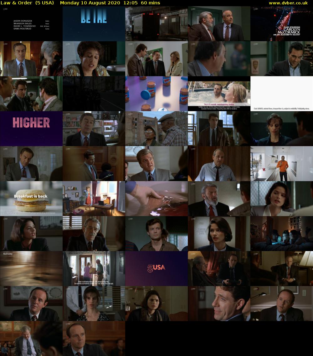 Law & Order  (5 USA) Monday 10 August 2020 12:05 - 13:05