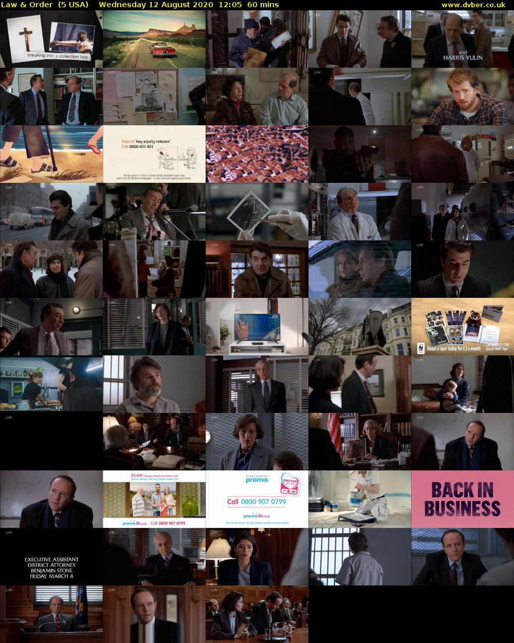 Law & Order  (5 USA) Wednesday 12 August 2020 12:05 - 13:05