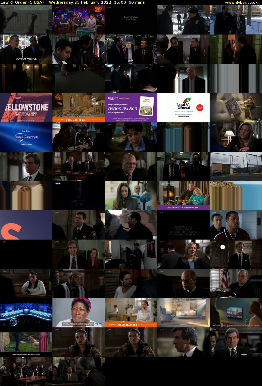 Law & Order (5 USA) Wednesday 23 February 2022 15:00 - 16:00